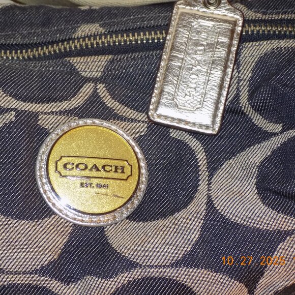 Hard to Find Coach Denim with Silver Stripe Hobo Type Bag - Picture 2 of 5